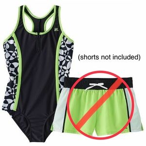 Girls 14 ZeroXposur Lime Green Black & White One Piece Swimsuit